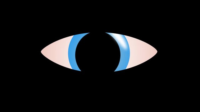 big eye watching on black background. Changing color nad moving or look around animation