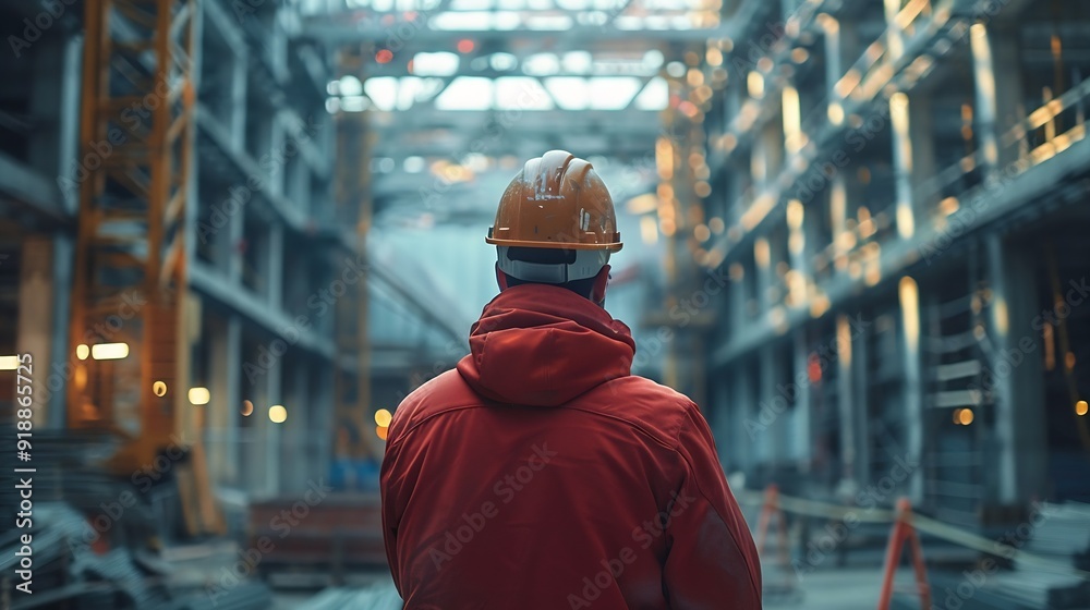 Fototapete man checking work process on construction site working : generative ai