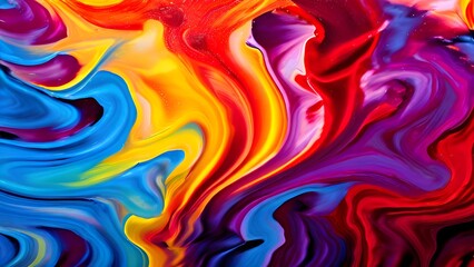A vibrant abstract swirl pattern in bright rainbow colors