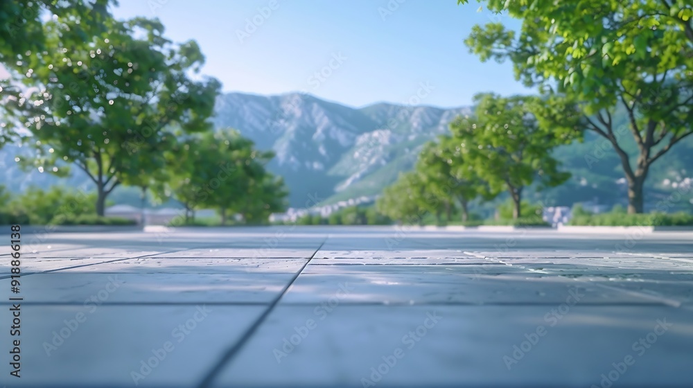 Canvas Prints empty square floor and mountain nature landscape in city park : generative ai