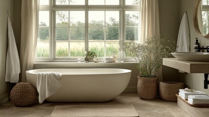 Fototapeta premium Serene bathroom with minimalist decor details.