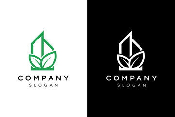 minimalist leaf and building logo