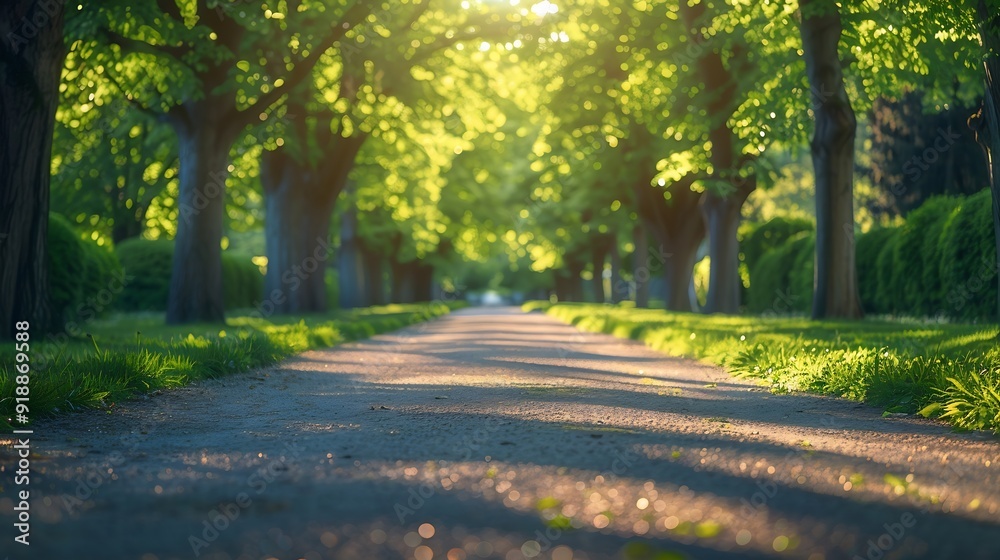 Poster An empty park alley on a spring day : Generative AI