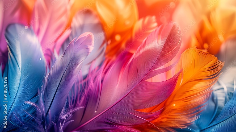 Poster colorful feather background copy space : generative ai