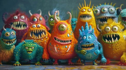 Fototapeta premium A group of colorful creatures standing together