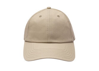 Front view of beige baseball caps mockup on white background, with space for your logo or design. Mock-up for branding.