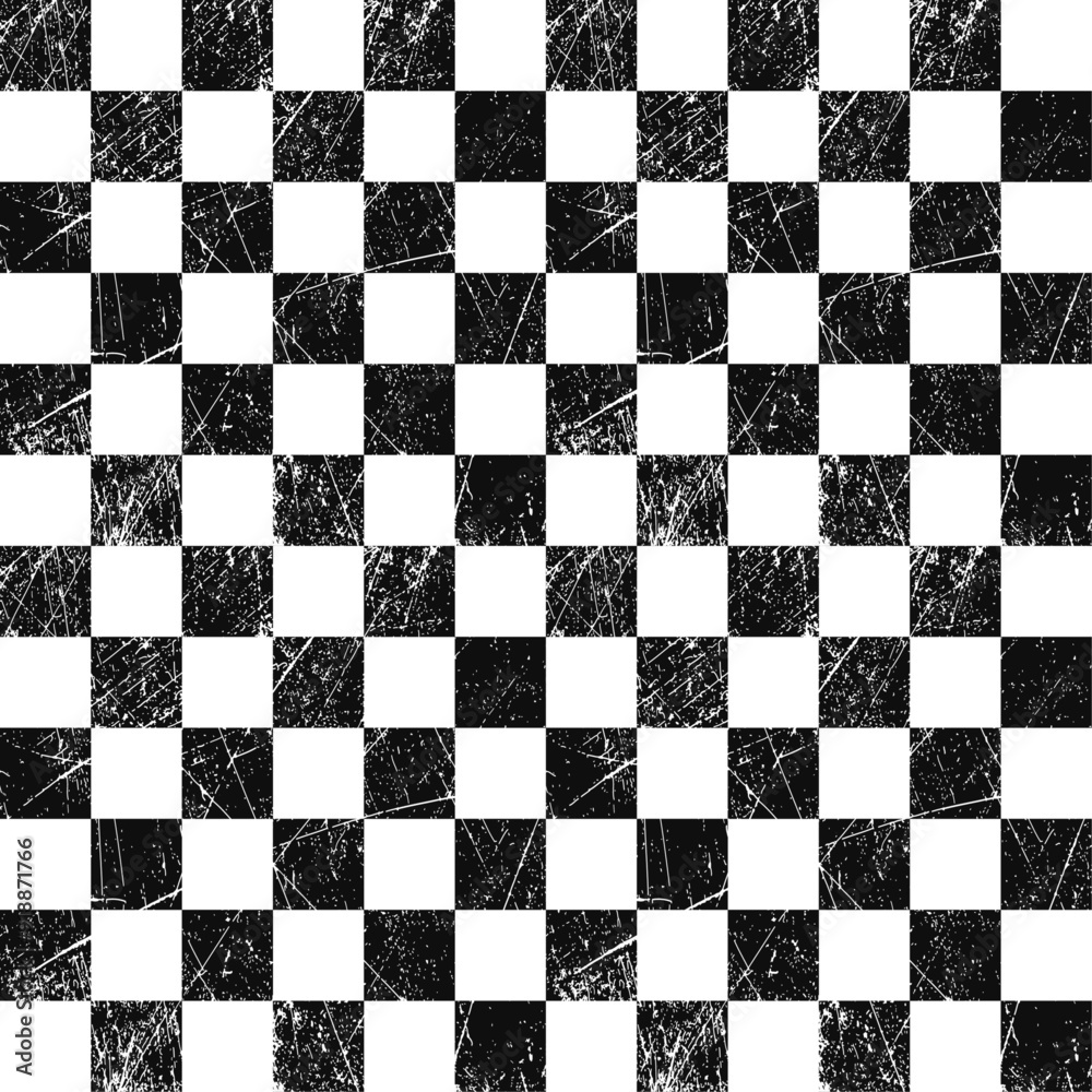 Poster checkered seamless shabby surface. monochrome and seamless chessboard, the wear and grunge of a used