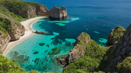 Crystal-clear water laps at rocky shores, painting a vibrant blue canvas under a summer sky in this Greek paradise