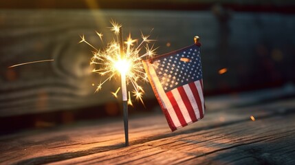 Patriotic Sparkler and American Flag