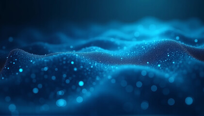 Ethereal Blue Digital Waves with Glowing Particles in Motion