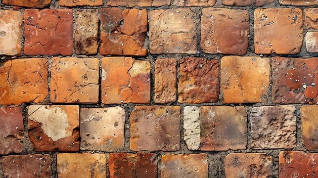 Old handmade terracotta tile flooring  Brick pavement seamless texture  High resolution image useful for rendering applications : Generative AI