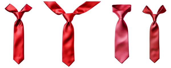 Collection set of red tie isolated on transparent background