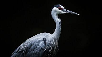 Crane bird portrait on black background. © Mangsaab