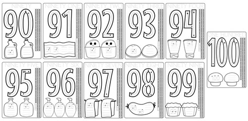 90-100 Numbers Worksheets for Learning for Kids. Math Subject Writing Exercises Black and White.