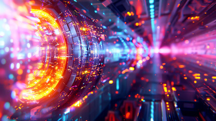 Obraz premium Imaginative colorful X-ray film in a 3D futuristic setting, showcasing vibrant hues and intricate designs in a technology tone, Analogous Color Scheme