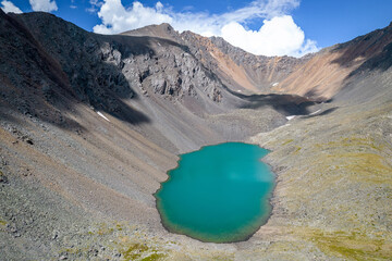 mountains lake shadows aerial view