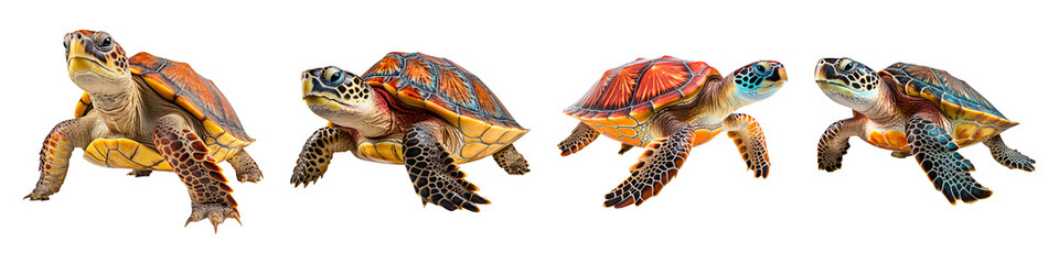 Collection set of Sea turtle isolated on transparent background