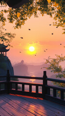 Serene Oriental Landscape at Sunset