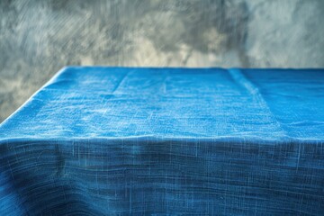 Blue tablecloth on cement background with empty space for design