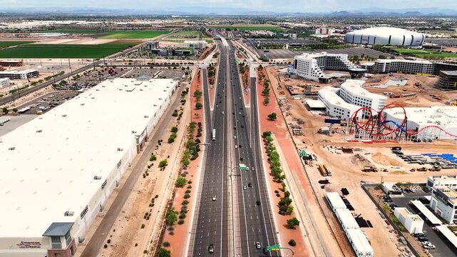 Glendale Arizona Football Stadium Highway 101 Construction Project - 101 Highway - 4k Drone Video