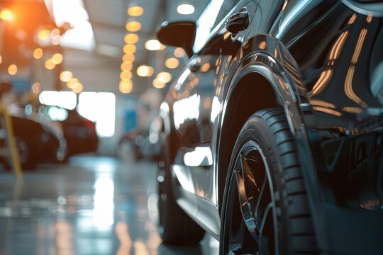 Car in repair center with soft focus background and lighting