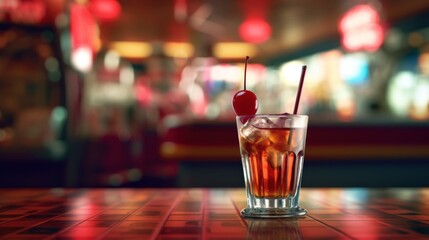 Cherry Cocktail on Bar Counter