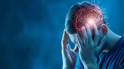 Man Suffering from Migraine with Brain Highlight