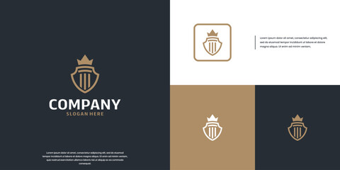 Law firm symbol with shield concept, supreme justice, vector design template.