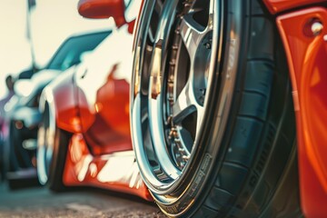 Close up of tuned car disk for drifting on sports car