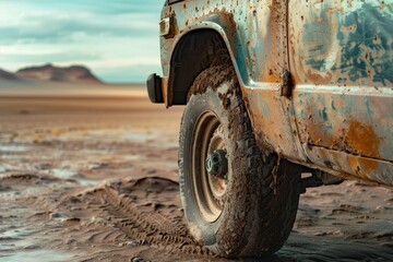 Obraz premium Close up shot of a car in the desert
