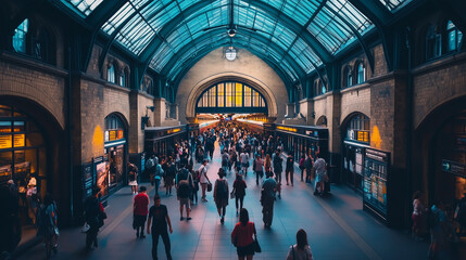 Crowded Train Station Interior
