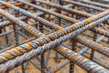 Construction site reinforcement with steel bar rebar for concrete