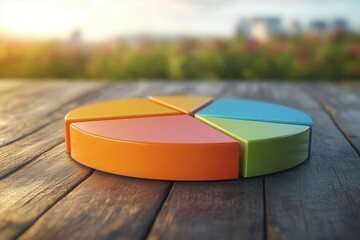 Fototapeta premium Pie chart segments extending into the horizon, 3D illustration, symbolizing long-term business expansion, photo-realistic