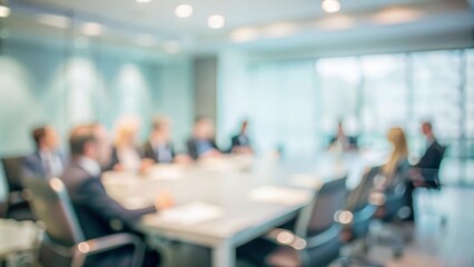Environmental Audit Meeting: A blurred corporate meeting room where auditors discuss sustainability, ensuring eco-friendly practices are documented.
