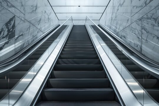 Empty moving escalator steps