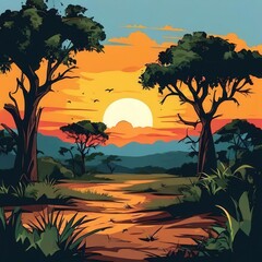 the AI Image Generator, vector illustration of the sunset in tree
