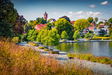 Colorful summer cityscape of Eutin town, district capital of Eastern Holstein county located in the...