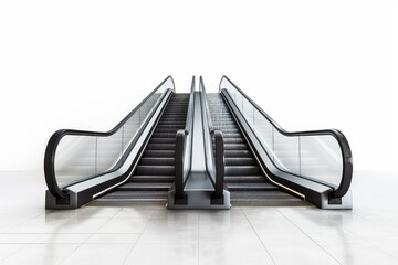 Isolated front view of white background escalator