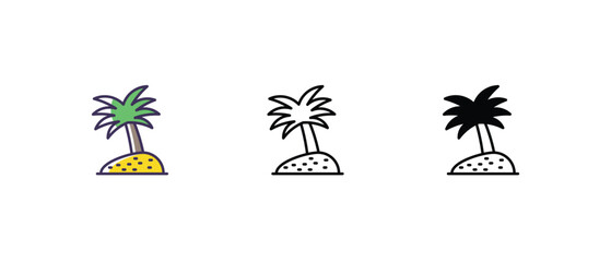 Palm Tree Icons set thin line and glyph vector icon illustration