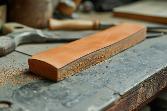 Leather strop used for finishing knife sharpening