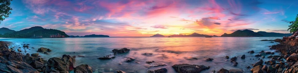 Vibrant Sunset Over a Tranquil Coastal Landscape