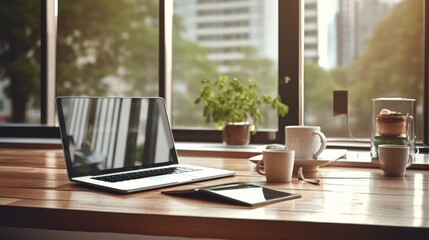 An organized desk in a contemporary office environment,