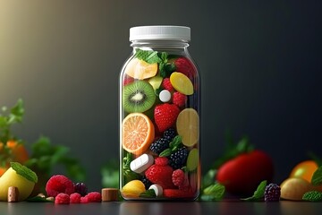 Beautifully Designed Supplement Bottle with Fruit and Vegetable
