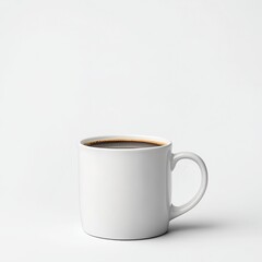 Simple white mug filled with black coffee, isolated on a plain background. Perfect for morning routines and coffee-themed designs.