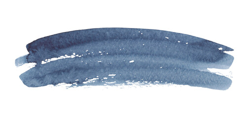 Fototapeta premium A beautiful artistic dark gray-blue brushstroke on paper isolated on white, hand-drawn. A decorative element for a banner, text design, business card, and decoration. Watercolor illustration.