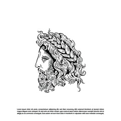 Vintage retro hand drawn Greek god face vector, Masculine man head illustration