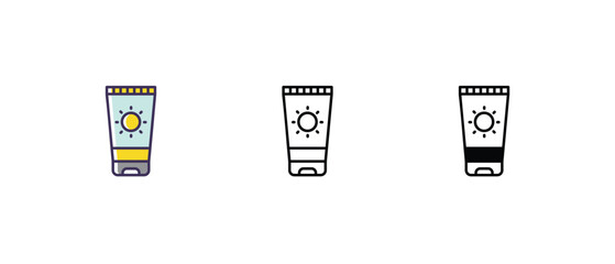 Sunscreen Icons set thin line and glyph vector icon illustration