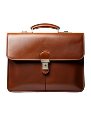 Brown leather briefcase isolated on transparent background