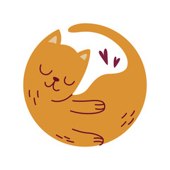 Cute cat. Little kitten. Colored drawing in doodle style. Character for emblem, logo, sticker, kids book. Vector illustration