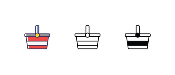 Picnic Basket Icons set thin line and glyph vector icon illustration